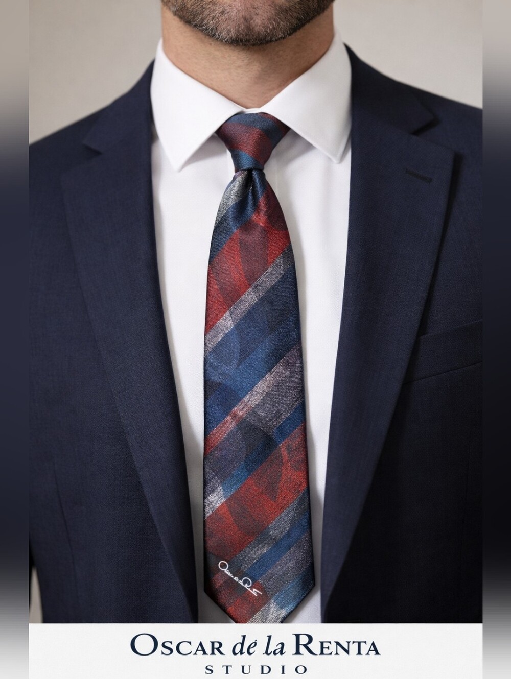 Oscar de la Renta Studio Plaid Silk Tie – Red & Blue Elegance